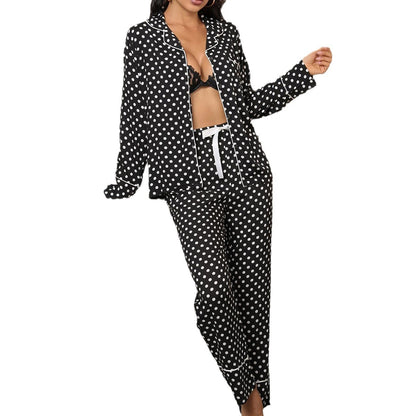 Ladies' Polka Dot Printed Long-sleeved Two-piece Pajamas Set - Plush Fashions Shop 