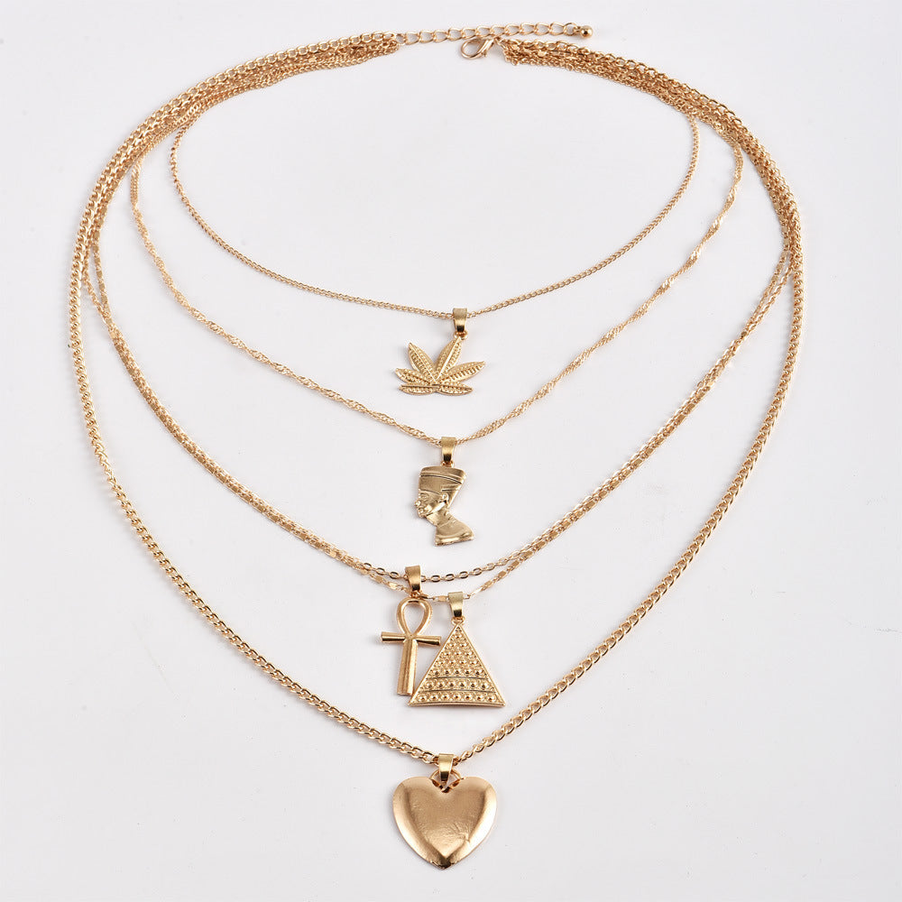 Women's Pyramid Love Pendant Multilayer Necklace - Plush Fashions Shop 
