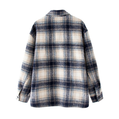 Brushed plaid coat women's clothing - Plush Fashions Shop 