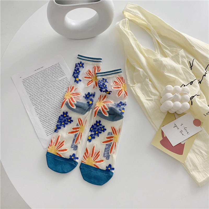 Retro Personality Breathable Glass Silk Bright Color Socks - Plush Fashions Shop 