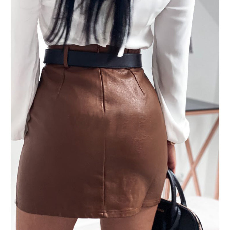 Elegant Fashion Rivets PU Leather Skirts Women - Plush Fashions Shop 