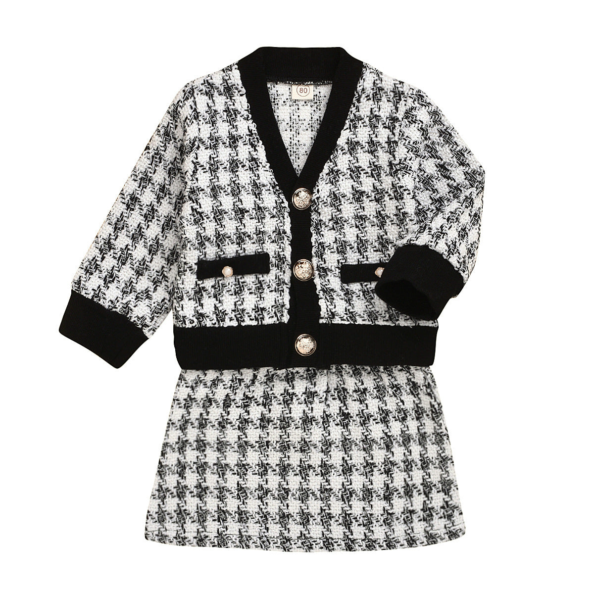 Black long-sleeved temperament two-piece suit skirt plaid children's clothing - Plush Fashions Shop 