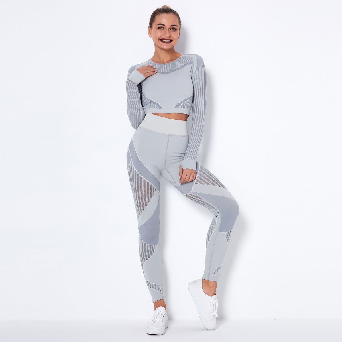 Seamless Knitted Absorbent Yoga Long-Sleeved Suit - Plush Fashions Shop 