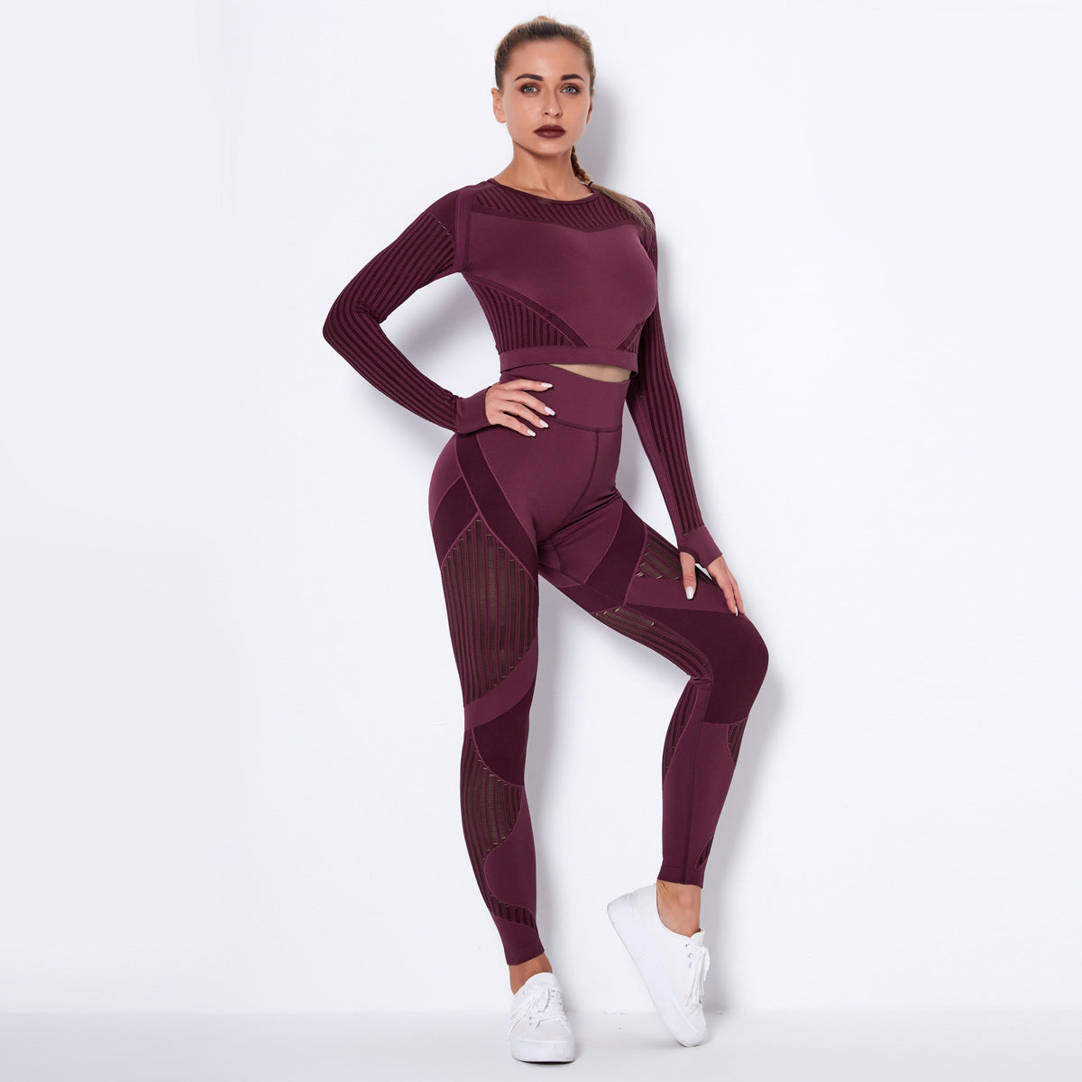 Seamless Knitted Absorbent Yoga Long-Sleeved Suit - Plush Fashions Shop 