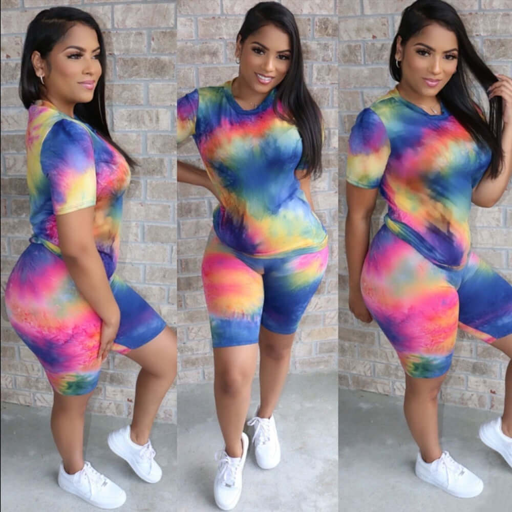 Fashion Casual Sports Suit T-Shirt At Home Tie-Dye - Plush Fashions Shop 