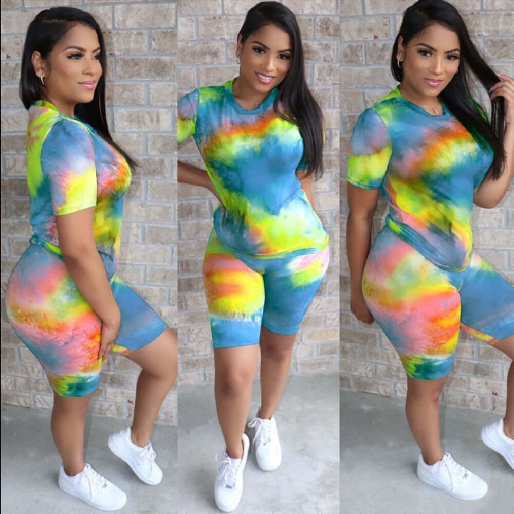 Fashion Casual Sports Suit T-Shirt At Home Tie-Dye - Plush Fashions Shop 