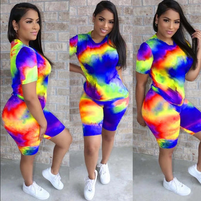 Fashion Casual Sports Suit T-Shirt At Home Tie-Dye - Plush Fashions Shop 