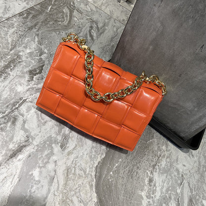 Woven Small Cowhide Square Chain One Shoulder Diagonal Handbags - Plush Fashions Shop 