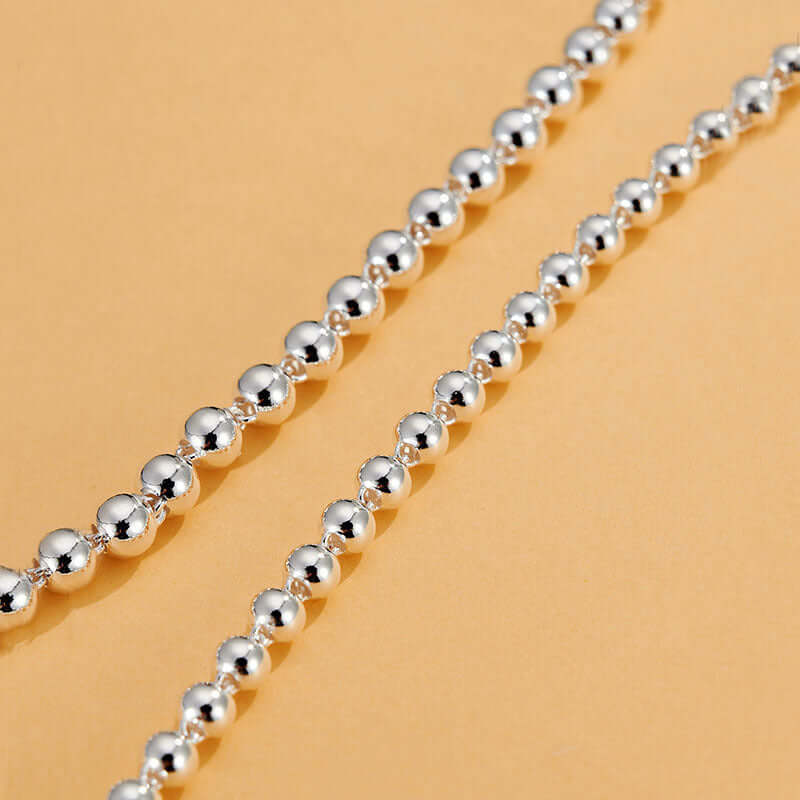 925 Sterling Silver Round Beads Women'S Short Chain Necklace Collar - Plush Fashions Shop 