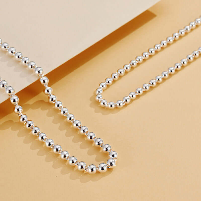 925 Sterling Silver Round Beads Women'S Short Chain Necklace Collar - Plush Fashions Shop 