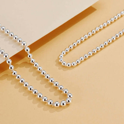 925 Sterling Silver Round Beads Women'S Short Chain Necklace Collar - Plush Fashions Shop 