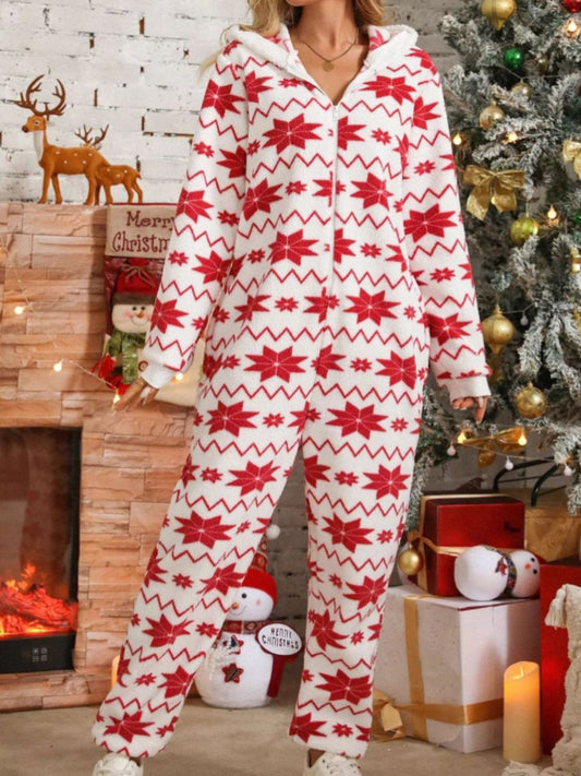 Fuzzy Geometric Half Zip Hooded Pajamas