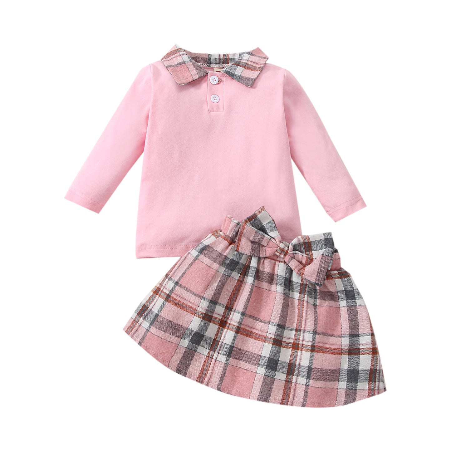 New Children's Long-sleeved Shirt Plaid Skirt Suit - Plush Fashions Shop 