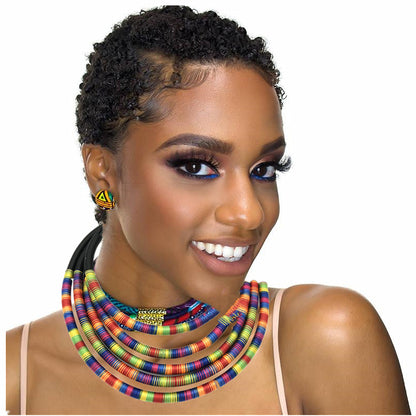 African Multilayer Choker Necklaces Earrings Jewelry Sets - Plush Fashions Shop 