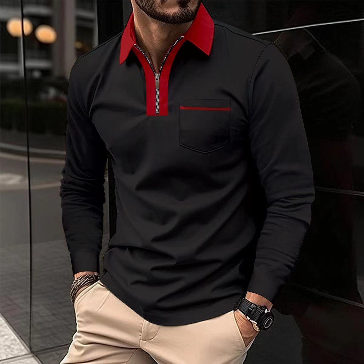 Men's Zip Up Casual Cotton Sports Shirts with Collar - 2024 Long Sleeve - Plush Fashions Shop 