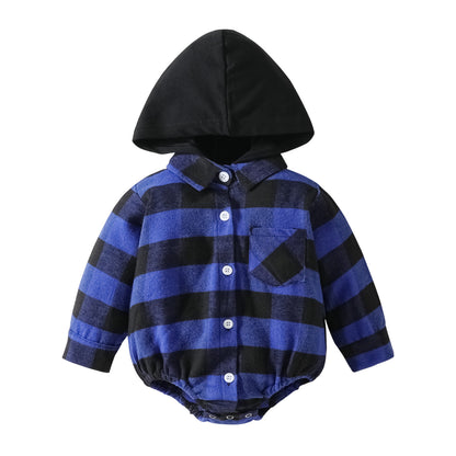 Baby Plaid Button Hooded Jumpsuit - Plush Fashions Shop 