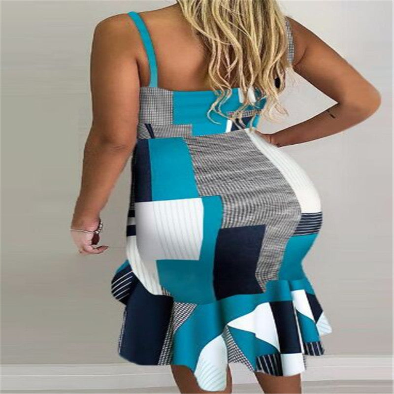 Collage halter irregular skirt dresses - Plush Fashions Shop 