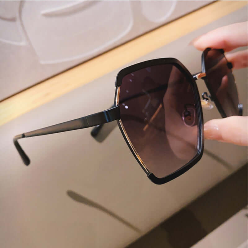 Ins Vintage Half-Frame Sunglasses Summer Oversize Metal Square Eyewear Uv400 Outdoor Sunscreen Women UV Protection Sunglasses - Plush Fashions Shop 