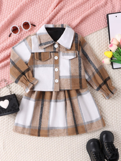 Turtleneck Plaid Dress Plaid Jacket Two-piece Set - Plush Fashions Shop 