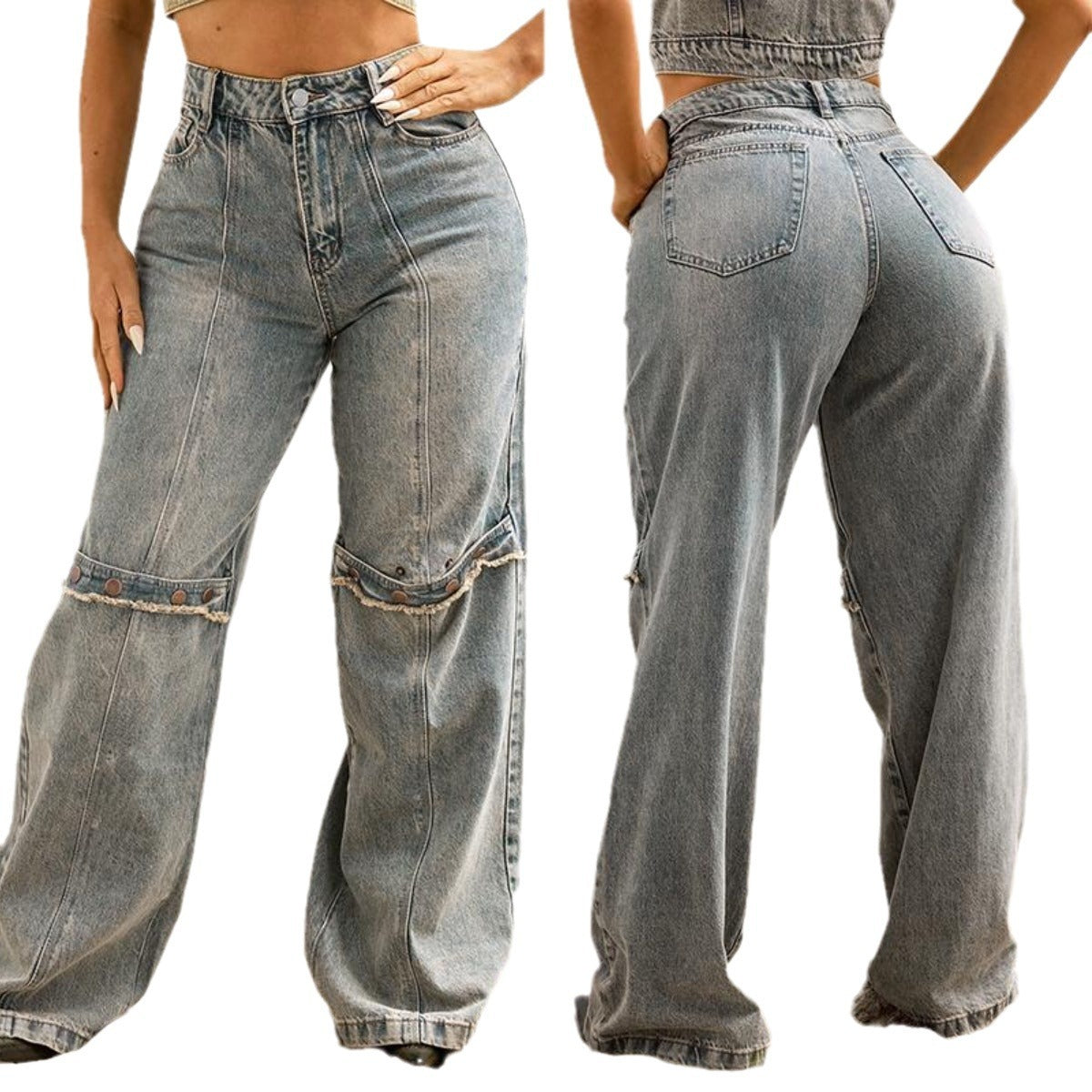 Women Baggy Wide Leg Denim Jeans - Plush Fashions Shop 