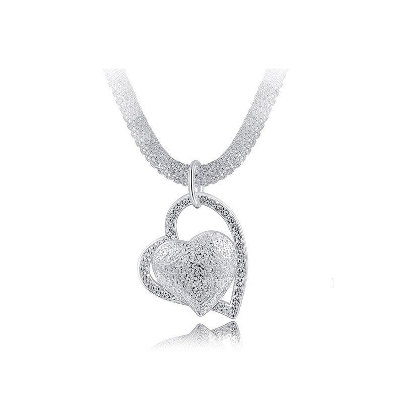 Fine Jewelry Silver Net Style Heart Necklace - Plush Fashions Shop 