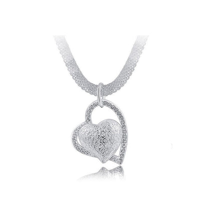 Fine Jewelry Silver Net Style Heart Necklace - Plush Fashions Shop 