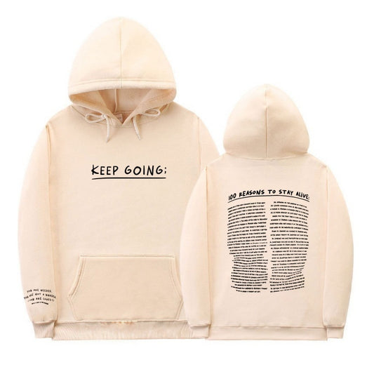 Letter Printing Long-sleeved Drawstring Hooded Sweatshirt With PocketsWomens