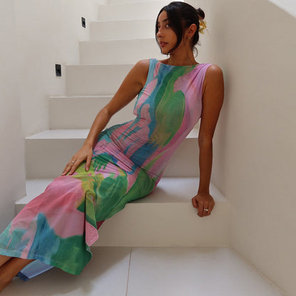 Backless Side Slit Sleeveless Dress - Plush Fashions Shop 