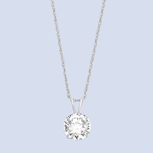 10K Yellow or White Gold 6.5MM (1 Cttw) or 8.0MM (2.0 Cttw) round Cut Cubic Zirconia Solitaire Pendant Necklace 18” Rope Chain