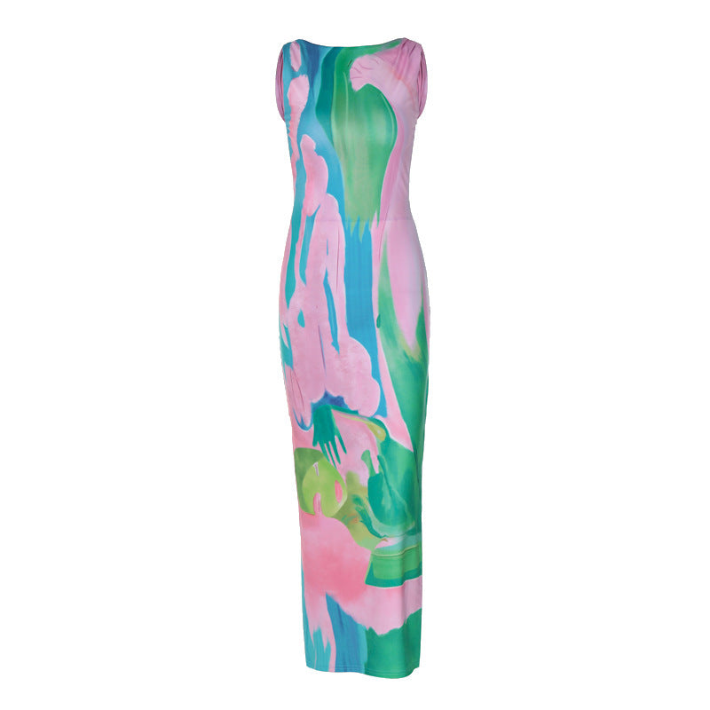 Backless Side Slit Sleeveless Dress - Plush Fashions Shop 