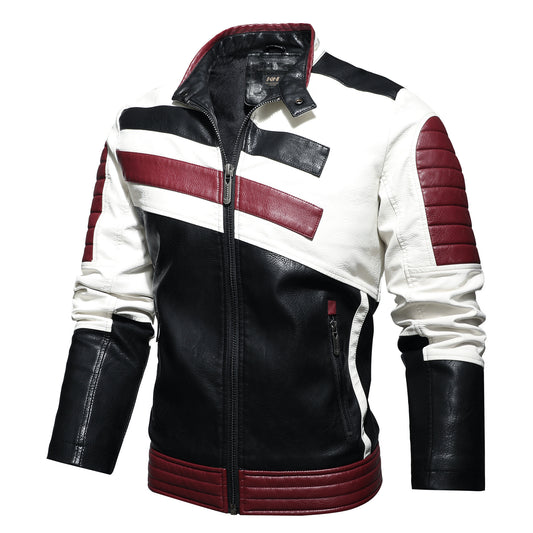 Mens Leather Jackets Motorcycle Stand Collar - Plush Fashions Shop 