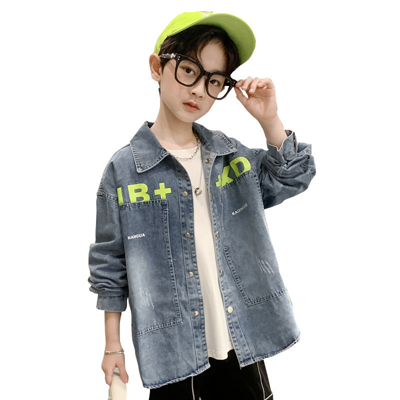 Boys Denim Shirt Jacket Long-sleeved Western Style - Plush Fashions Shop 