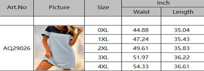 Simple Casual Style Classic Striped Regular Round Neck Short Sleeve One-step Short Skirt - Plush Fashions Shop 