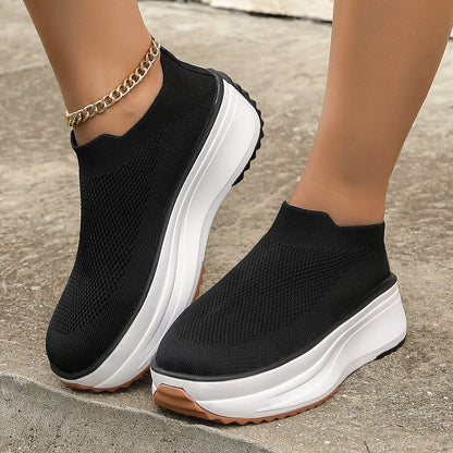 Fashion Thick-soled Ankle Boots Women Casual Round Toe Socks Shoes Breathable Solid Color Short Boots Sports Shoes - Plush Fashions Shop 
