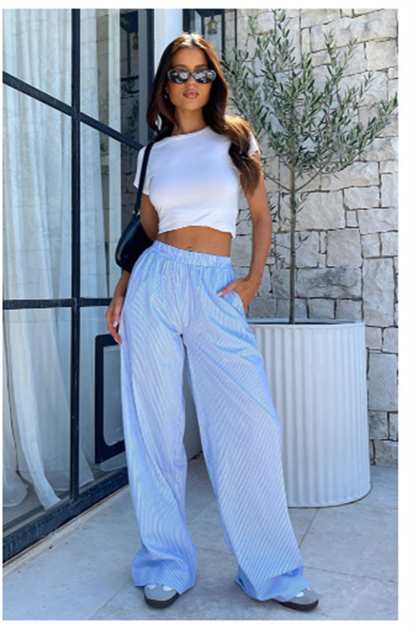 Women's Fashionable Loose High Waist Trousers - Plush Fashions Shop 