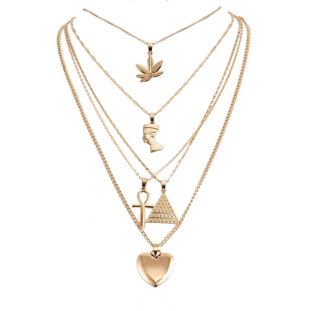 Women's Pyramid Love Pendant Multilayer Necklace - Plush Fashions Shop 