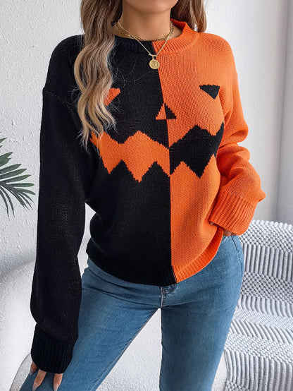 Halloween Contrast-Color Pullover Sweaters For Women