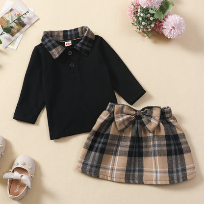 New Children's Long-sleeved Shirt Plaid Skirt Suit - Plush Fashions Shop 