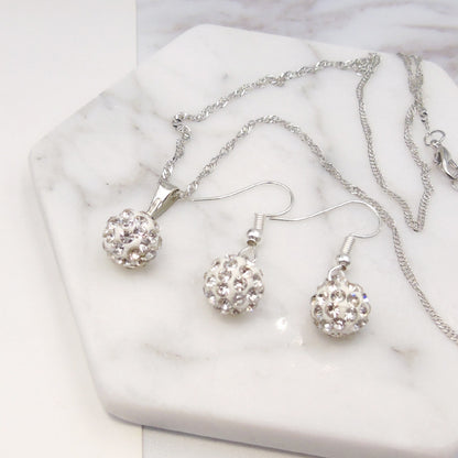 Full Diamond Ball Jewelry Crystal Set Earring Necklace - Plush Fashions Shop 
