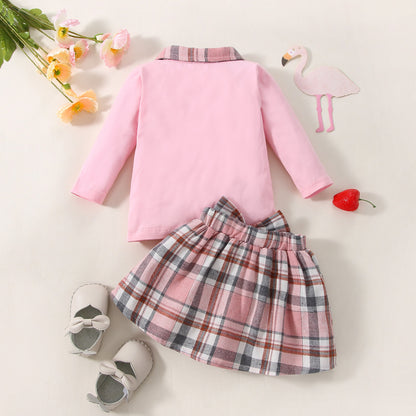 New Children's Long-sleeved Shirt Plaid Skirt Suit - Plush Fashions Shop 