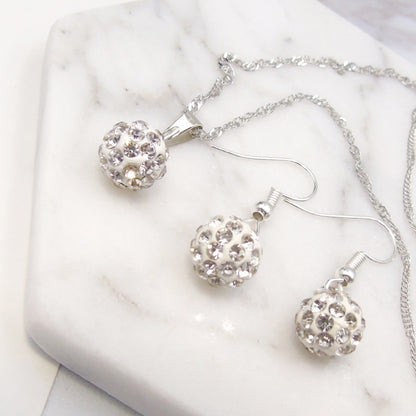 Full Diamond Ball Jewelry Crystal Set Earring Necklace - Plush Fashions Shop 