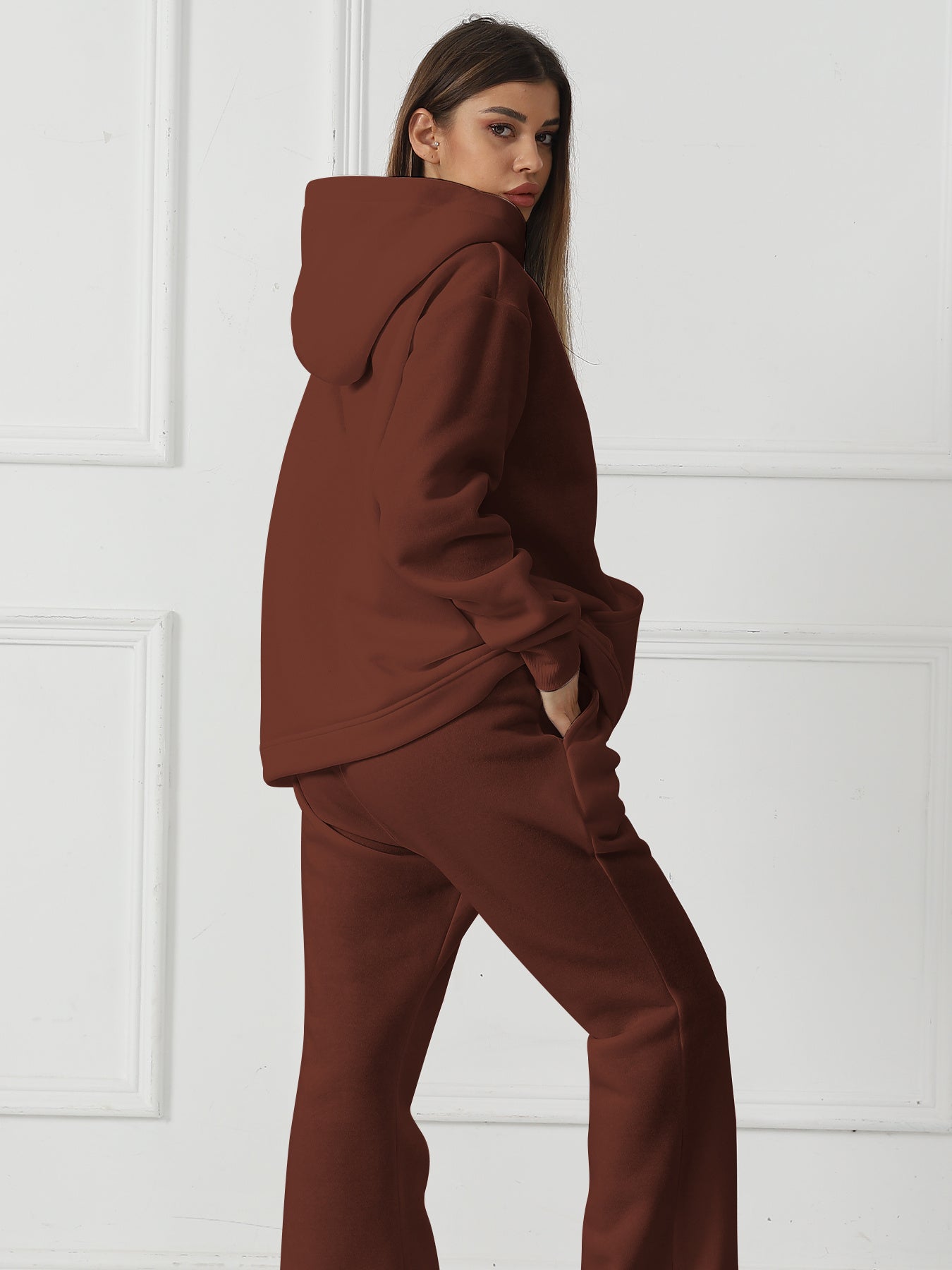 Women's Fashionable Casual Solid Color Long Sleeved Sweatsuit