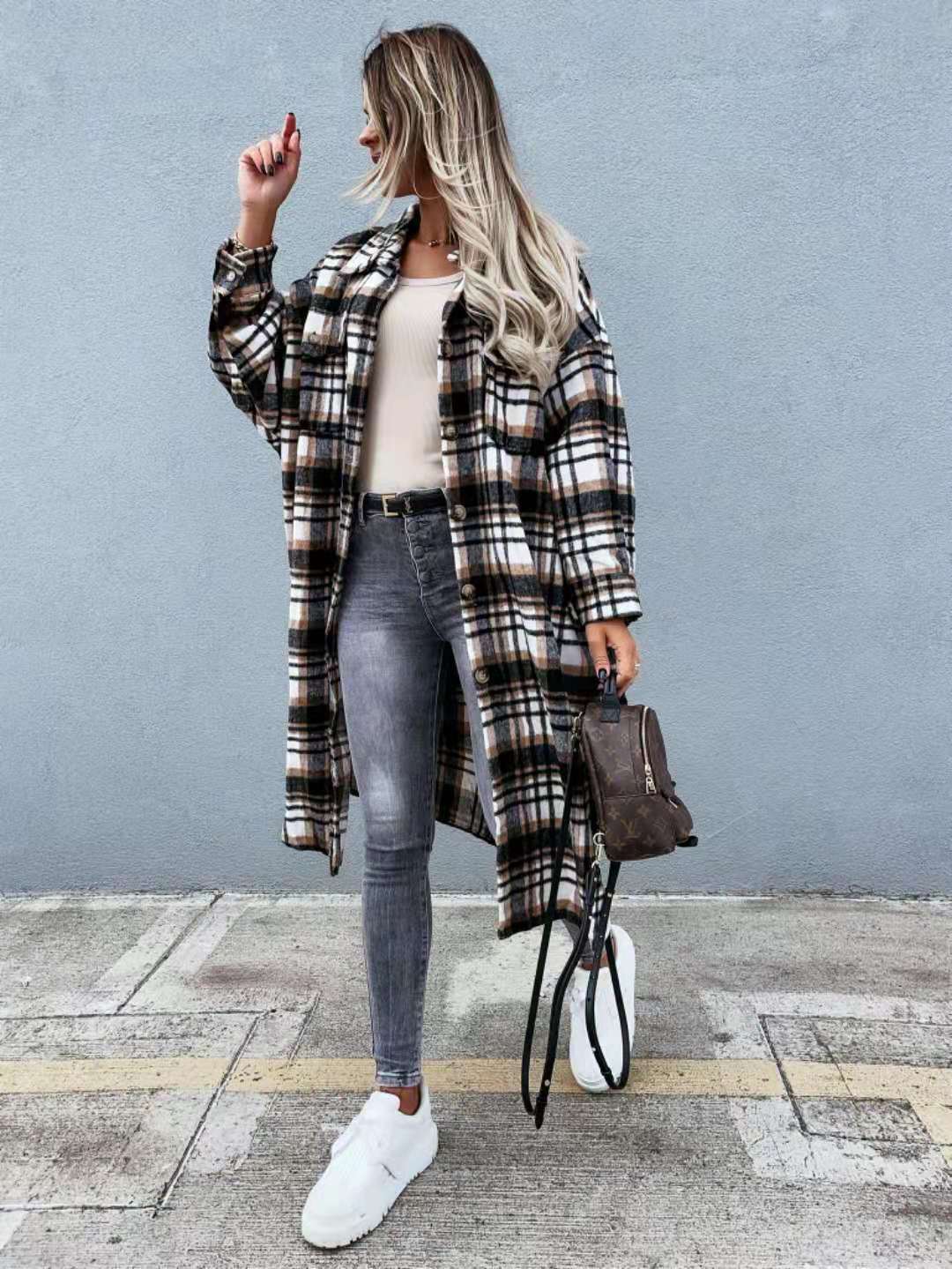 New Style Lengthened Plaid Shirt Women's Clothing - Plush Fashions Shop 