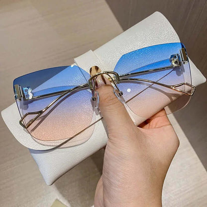 Vintage Brand Designer Sunglasses Womens 2021 Fashion Oversized Rimless Sun Glasses for Men Retro Square Shades Oculos UV400