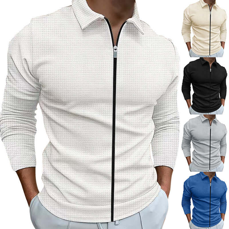 Men's Clothing Waffle Style Zipped Lapel Jacket Outdoor Sports Tops - Plush Fashions Shop 