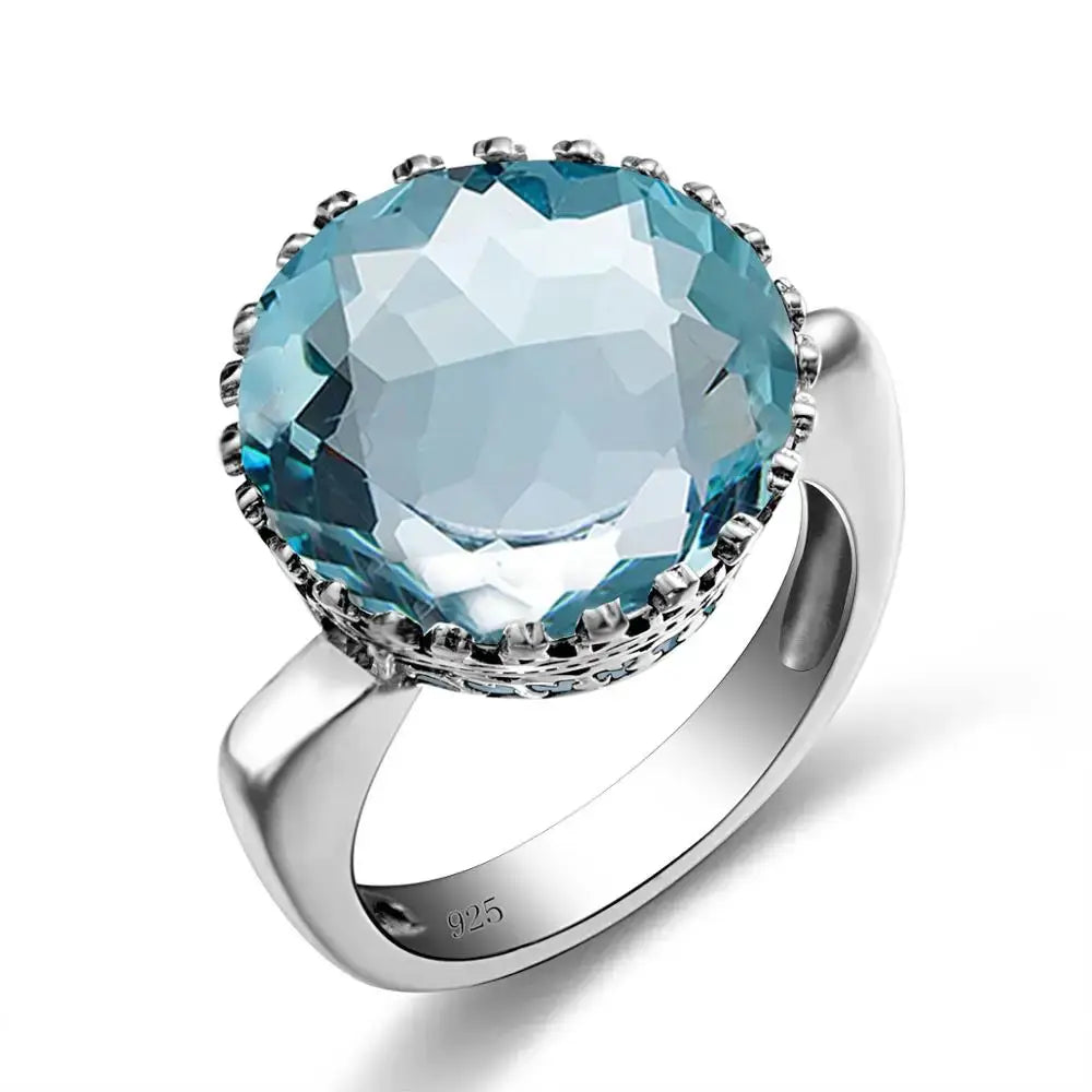 925 Sterling Silver 15ct Round Created Aquamarine Ring For Women - Plush Fashions Shop 