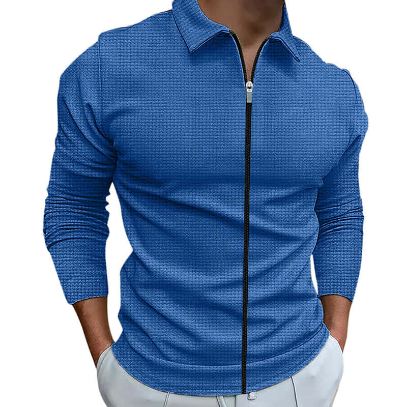 Men's Clothing Waffle Style Zipped Lapel Jacket Outdoor Sports Tops - Plush Fashions Shop 