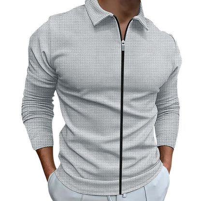 Men's Clothing Waffle Style Zipped Lapel Jacket Outdoor Sports Tops - Plush Fashions Shop 