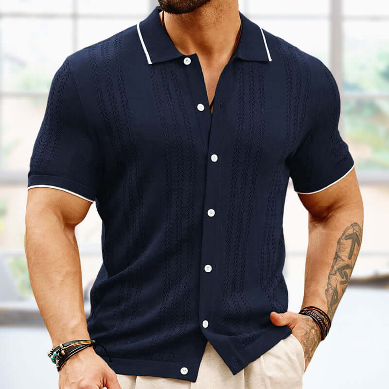 Short-sleeve Summer Button Up Lapel Fashion Businessmen's Clothing - Plush Fashions Shop 