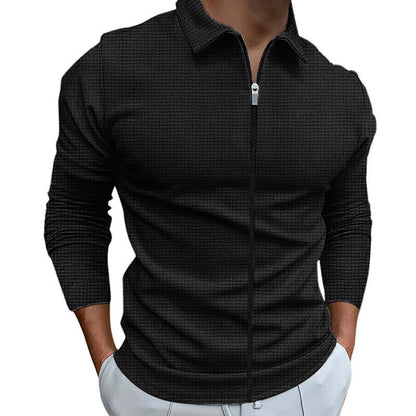 Men's Clothing Waffle Style Zipped Lapel Jacket Outdoor Sports Tops - Plush Fashions Shop 